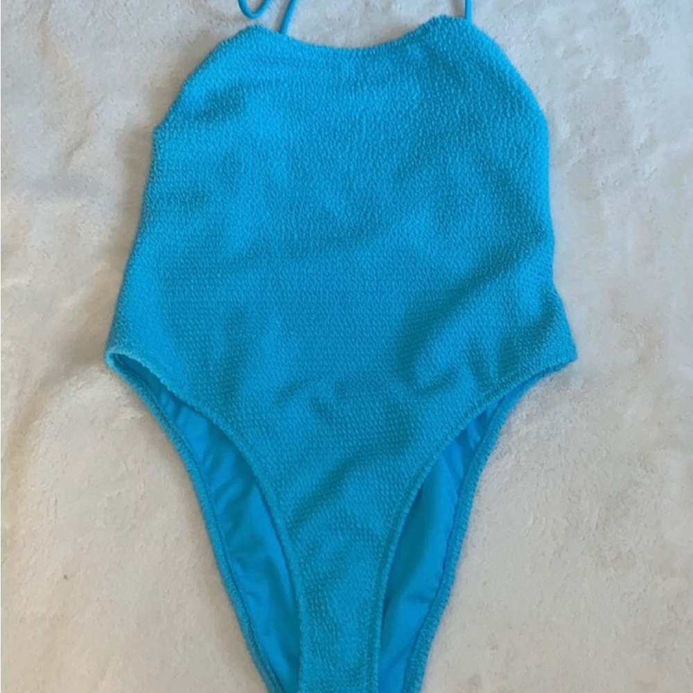 PacSun LA Hearts blue high leg halter one piece swimsuit